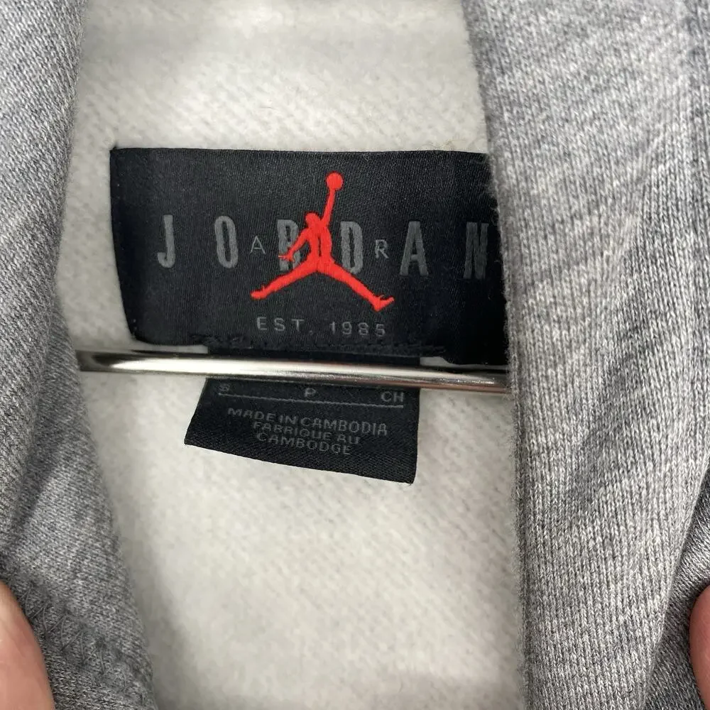 Jordan Essentials Hoodie Small Gray Embroidered Jumpman Slam Dunk Fleece DC9713